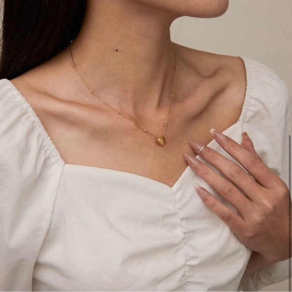 18k Gold Plated Heart Beaded Chain Necklace - Picture 3 of 4